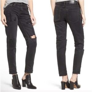 One Teaspoon Awesome Baggies Crop Ankle Jeans Women's Distressed Black Size 26